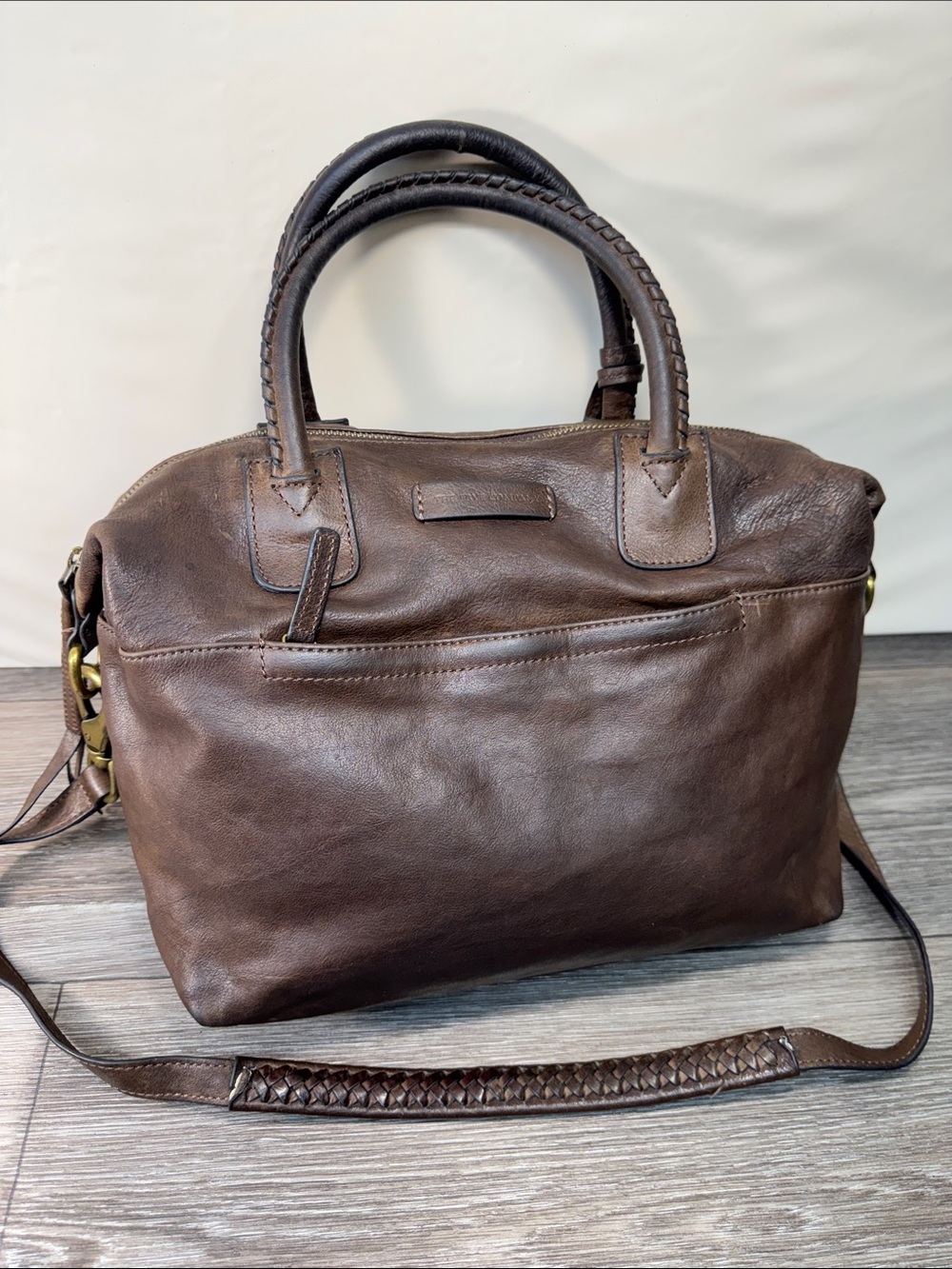 FRYE Dark Brown Leather Satchel with Braided Handles - Picture 5 of 12